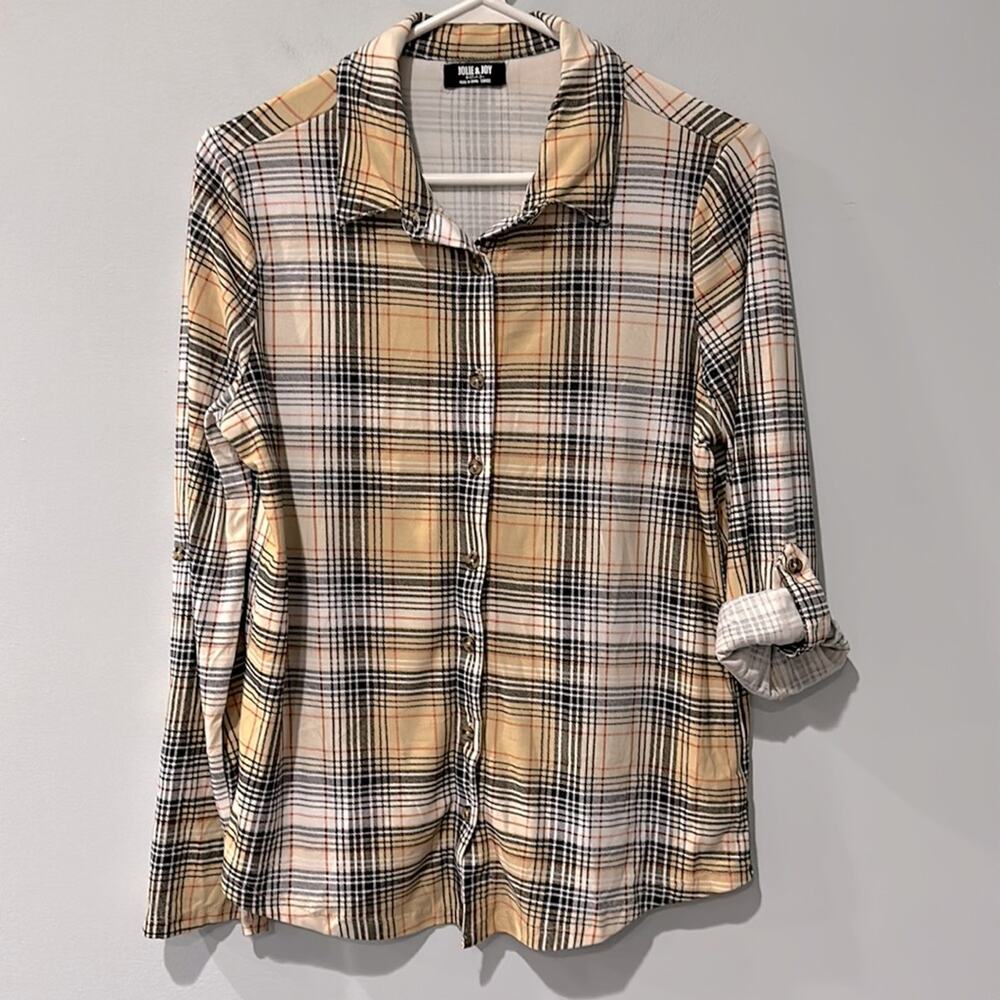 Jolie & Joy Plaid Button Down Top size Large